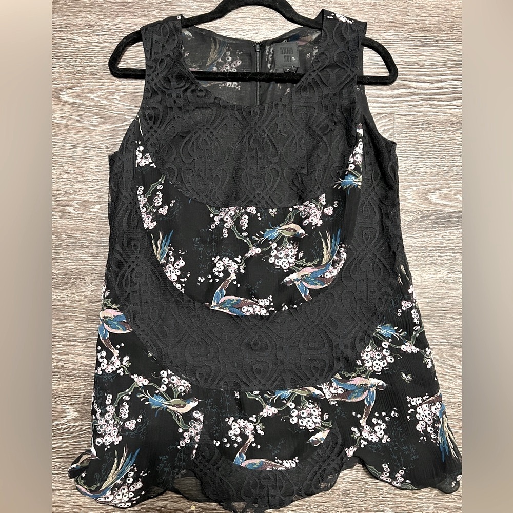 Anna Sui Black Embellished Silk Top
